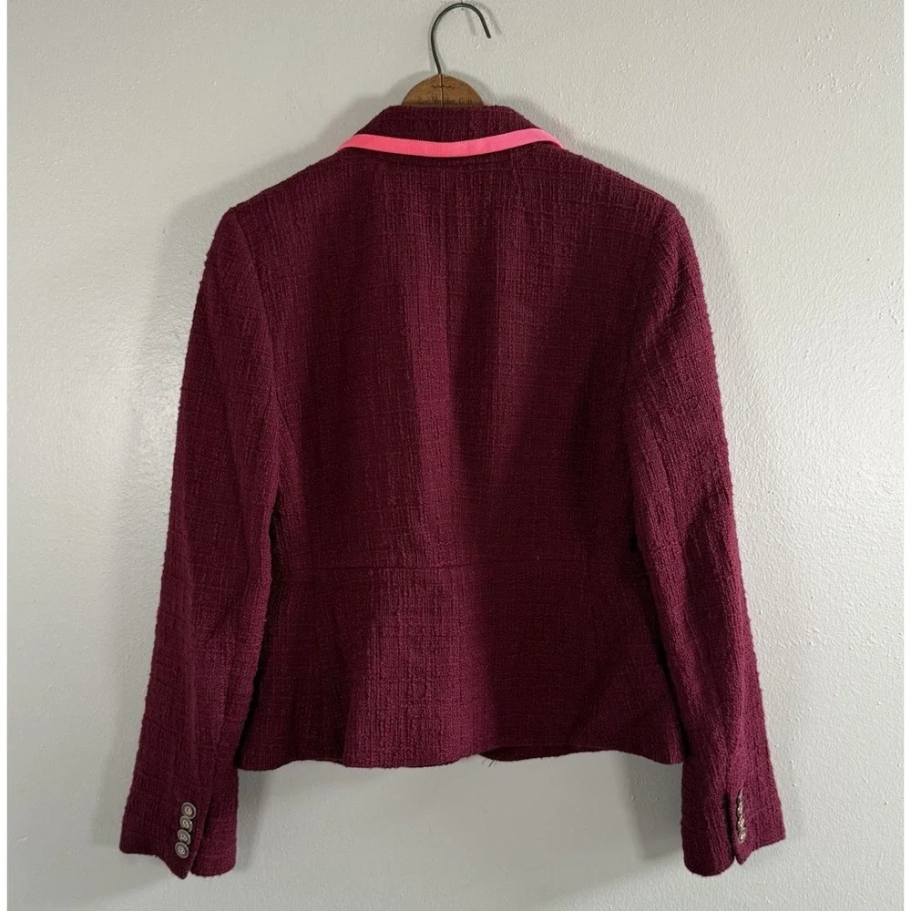 J. Crew Womens Tweed Peplum Blazer Jacket Sz 4 Cotton Preppy Pink Academia - Picture 4 of 11